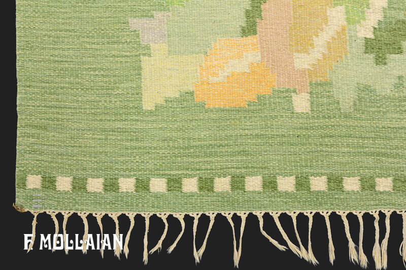 Tappeto Scandinavo Vintage Svedese (a tessitura piatta) Con Colore Verde Chiaro n°:43588542
